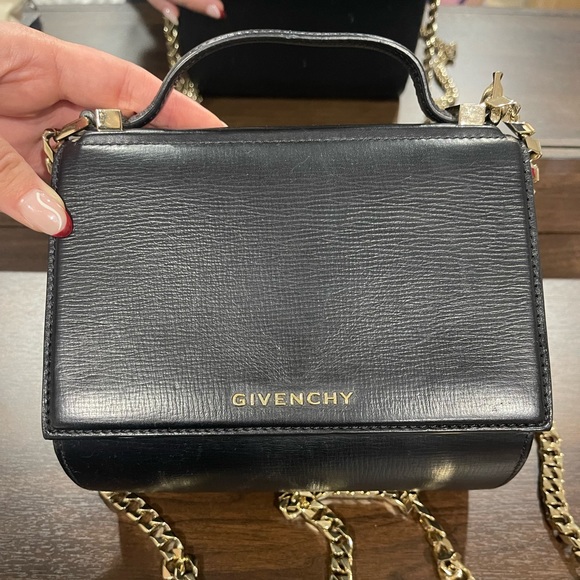 GIVENCHY Textured Calfskin Mini Pandora Box Chain Crossbody Bag Black - Picture 5 of 10